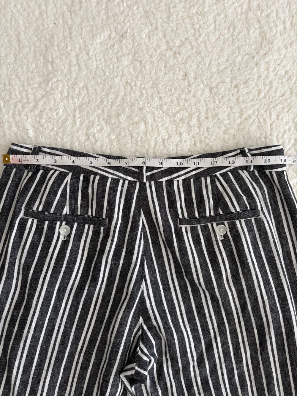 Banana Republic Avery Striped Linen Blend Pants Black White Ankle Length Size 10